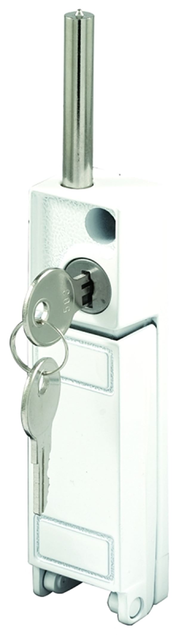 Prime-Line U 9919 Patio Door Lock, Different Key, Zinc, White, 3/16, 1/8, 1/4 in Thick Door