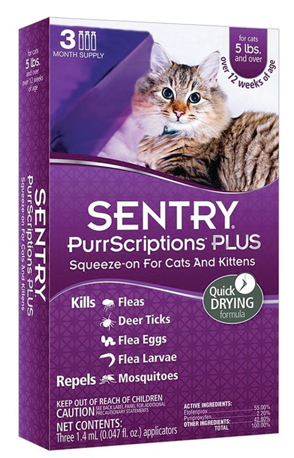 Sentry PurrScriptions Plus 02111 Flea and Tick Squeeze-On, Liquid, Mild Acetate, 6 Count