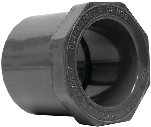 Lasco 837212BC Reducing Bushing, 1-1/2 x 1-1/4 in, Spigot x Slip, PVC, SCH 80 Schedule