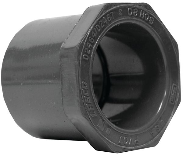 Lasco 837211BC Reducing Bushing, 1-1/2 x 1 in, Spigot x Slip, PVC, SCH 80 Schedule