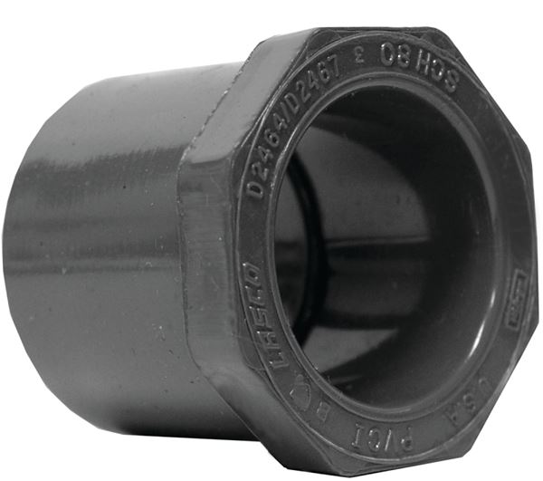 Lasco 837131BC Reducing Bushing, 1 x 3/4 in, Spigot x Slip, PVC, SCH 80 Schedule