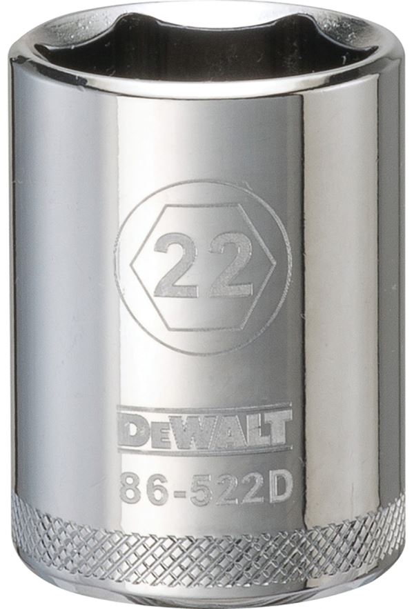 DeWALT DWMT86522OSP Drive Socket, 22 mm Socket, 1/2 in Drive, 6-Point, Vanadium Steel, Polished Chrome