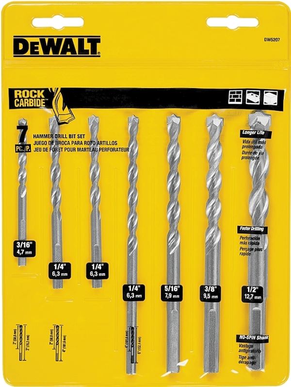 DeWALT DW5207 Hammer Drill Bit Set, Premium, 7-Piece, Carbide, Silver