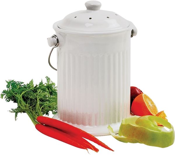 Norpro 93 Compost Crock, 1 gal, 5-5/8 in Dia, 7-1/4 in H, Ceramic, White