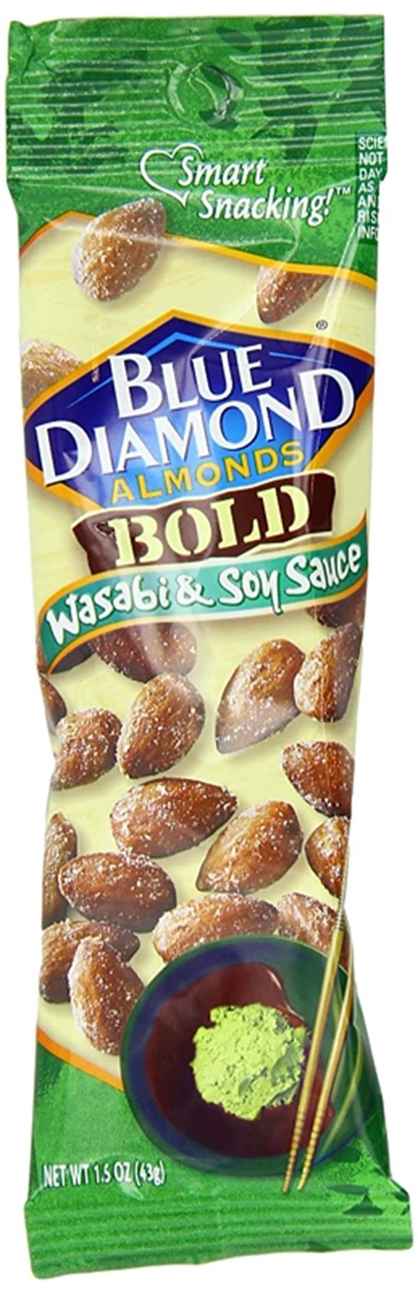 Blue Diamond BOLD Series 5230 Almonds, Soy Sauce, Wasabi Flavor, 1.5 oz Tube, Pack of 12