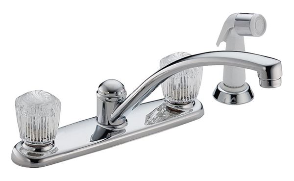 Delta Classic Series 2402LF Kitchen Faucet with Side Sprayer, 1.8 gpm, 2-Faucet Handle, Brass, Chrome Plated, Deck