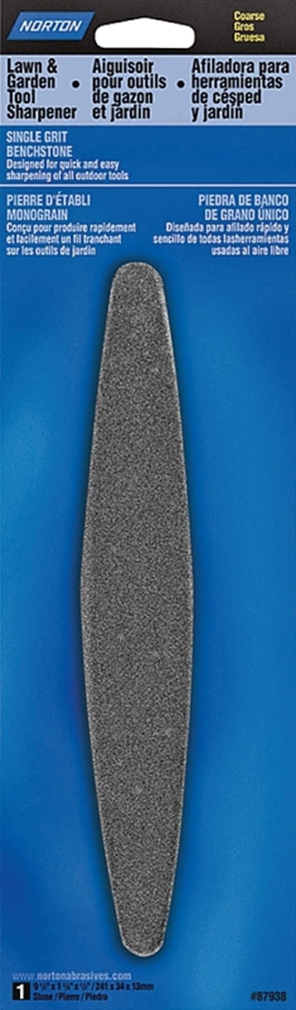 Norton 87938 Sharpening Stone, 9-1/2 in L, 1-3/8 in W, 1/2 in Thick, Coarse/Medium, Silicone Carbide Abrasive