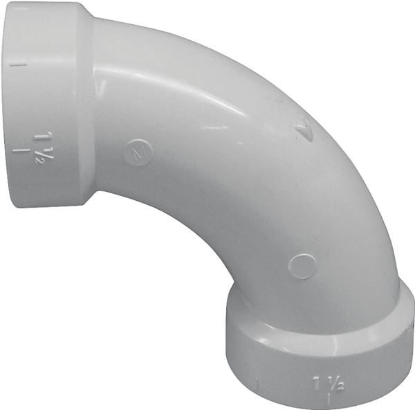 Canplas 192278 Long Sweep Pipe Elbow, 3 in, Hub, 90 deg Angle, PVC, White