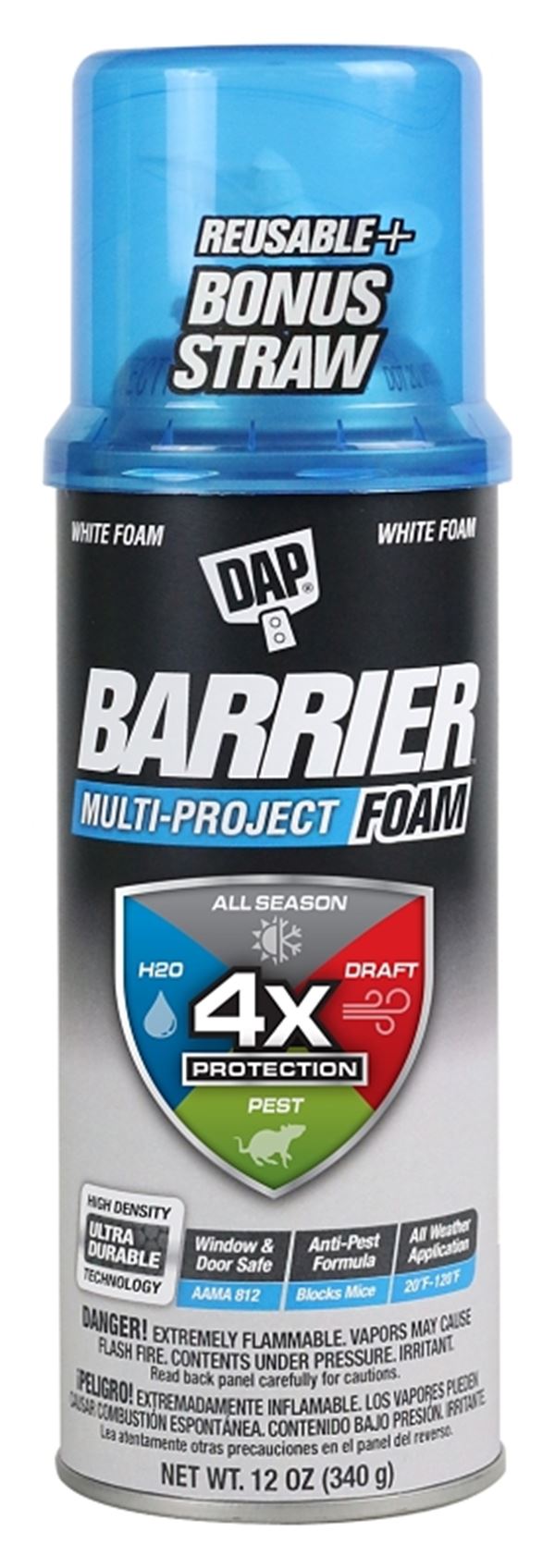 DAP Barrier 7565012530 Multi-Project Foam Sealant, White, 4 hr Functional Cure, 20 to 120 deg F, 12 oz Aerosol Can, Pack of 12