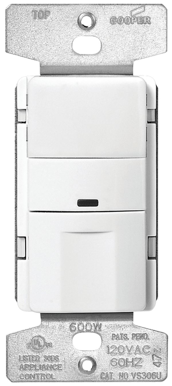 Eaton Wiring Devices OS306U-W-K Motion Sensor Switch, 120 V, 1 -Pole, Motion Sensor, 180 deg Sensing, White