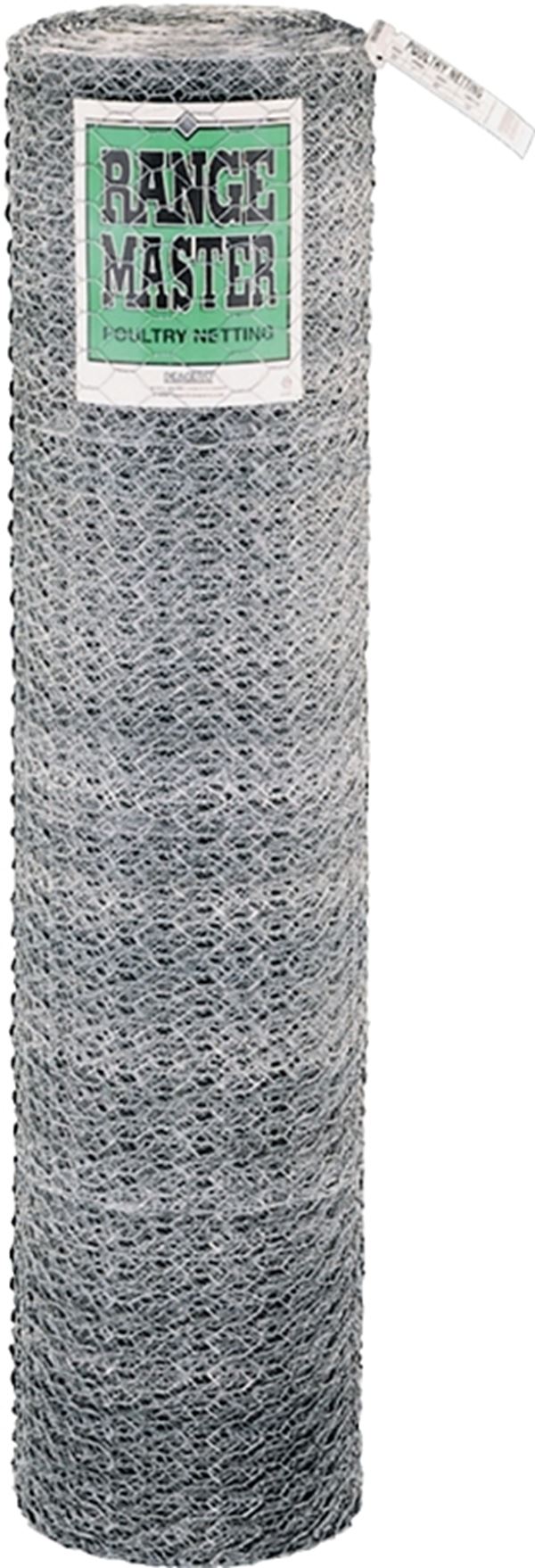 Rangemaster 6005 Poultry Net, 150 ft L, 72 in W, 20 Gauge, Hexagonal Mesh, 2 in Mesh, Steel