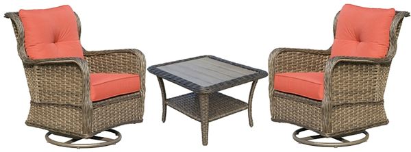 Seasonal Trends 101104 Woodbury Set, Aluminum/PE Wicker, Orange/Red, 3-Piece