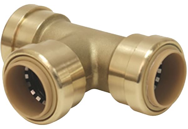 B & K ProLine Series 632-443 Reducing Pipe Tee, 3/4 x 3/4 x 1/2 in, Push-Fit, Brass