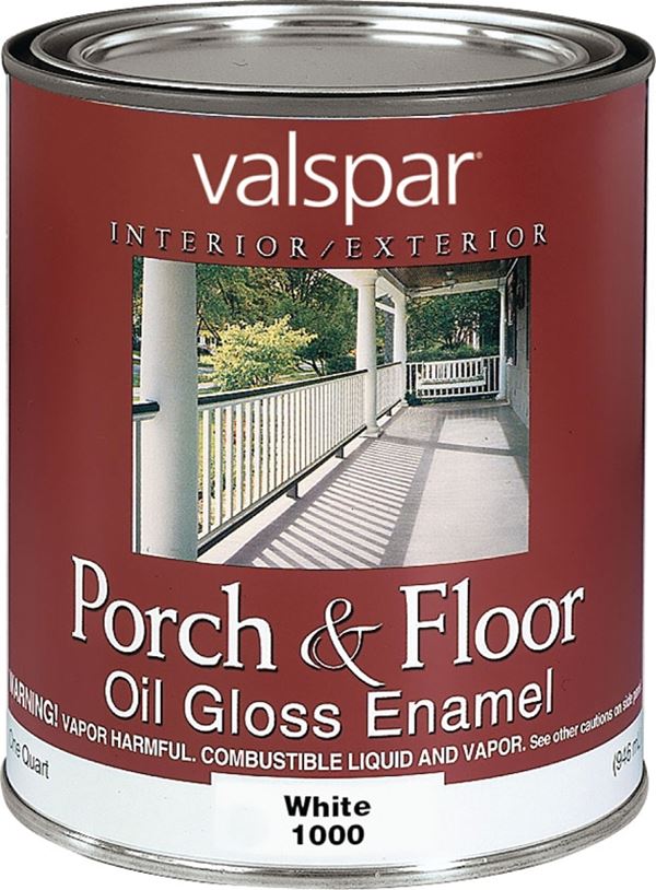 Valspar 027.0001000.005 Porch and Floor Enamel Paint, High-Gloss, White, 1 qt Can, Pack of 4