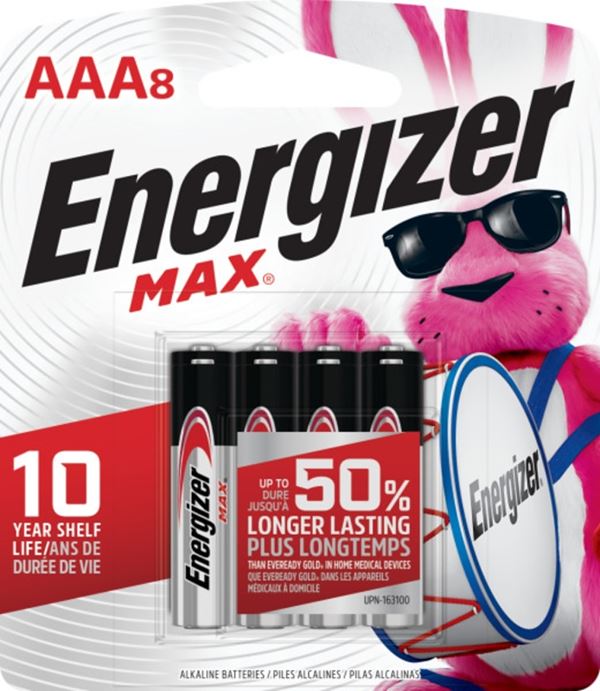 Energizer E92MP-8 Battery, 1.5 V Battery, 1250 mAh, AAA Battery, Alkaline, Manganese Dioxide, Zinc