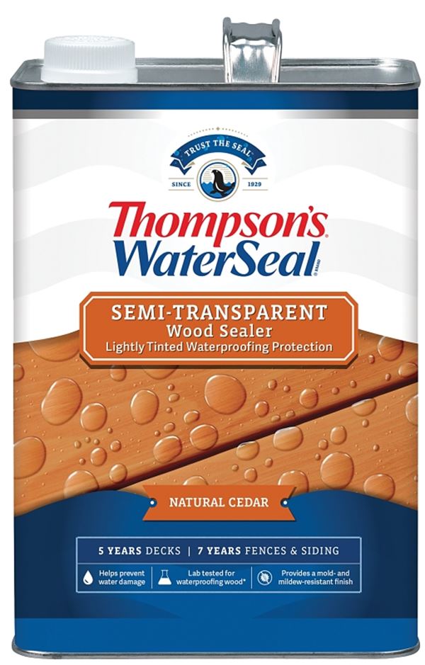 Thompson's WaterSeal TH.092601-16 Wood Sealer, Semi-Transparent, Liquid, Natural Cedar, 1 gal, Pack of 4