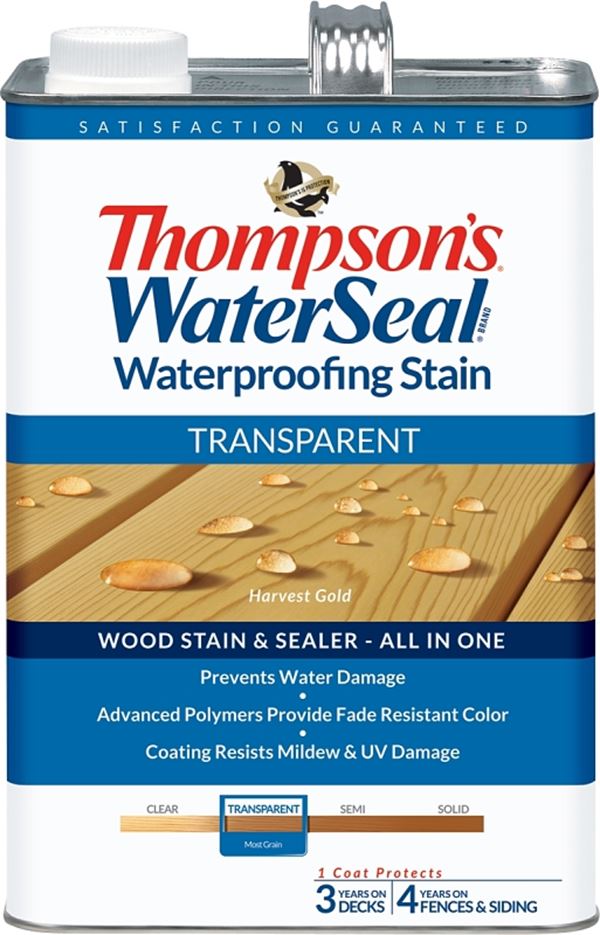 Thompson's WaterSeal TH.091201-16 Wood Sealer, Transparent, Liquid, Harvest Gold, 1 gal, Pack of 4