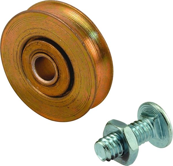 Prime-Line D 1502 Door Roller, 1/4 in ID x 1-1/4 in OD Dia Roller, 5/16 in W Roller, Steel, Tan, 2-Roller