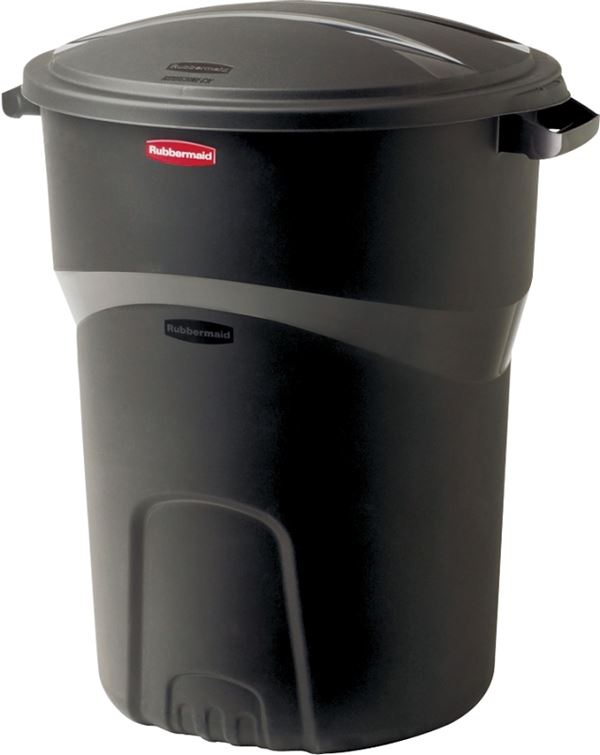 Rubbermaid 1793963 Refuse Container, 32 gal Capacity, Plastic, Black, Friction Lid Closure, Pack of 8