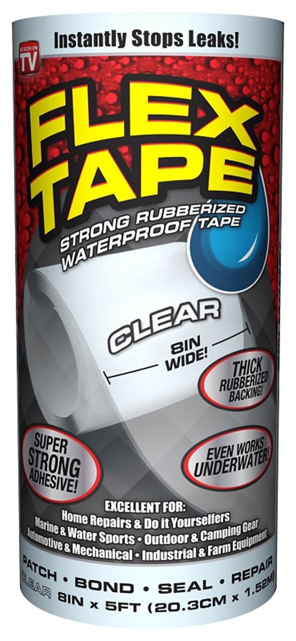 Flex Seal TFSCLRR0805 Repair Tape, 5 ft L, 8 in W, Clear