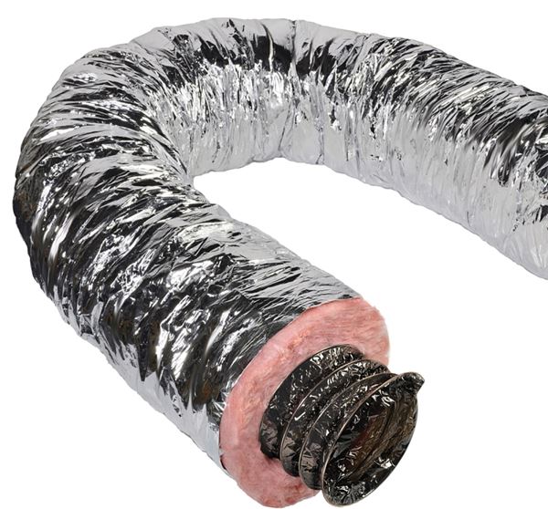 Master Flow F8IFD6X300 Insulated Flexible Duct, 6 in, 25 ft L, Fiberglass, Silver