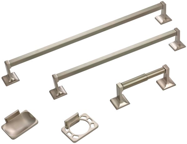 Boston Harbor 07-SOU-BN Bath Accessory Set, Brushed Nickel, Brushed Nickel, 5-Piece, For: Bathroom