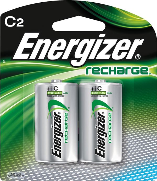 Energizer NH35BP-2 Battery, 1.2 V Battery, 2500 mAh, C Battery, Nickel-Metal Hydride, Rechargeable