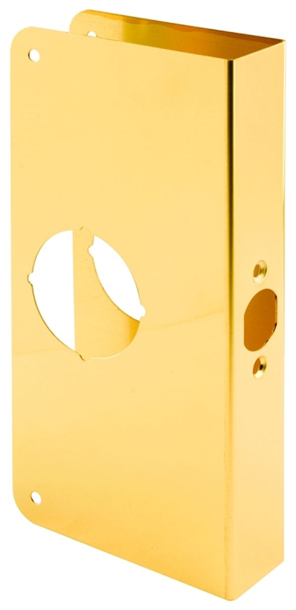 Defender Security U 9547 Door Reinforcer, 2-3/8 in Backset, 1-3/8 in Thick Door, Solid Brass, Brass, 9 in H, 3-7/8 in W