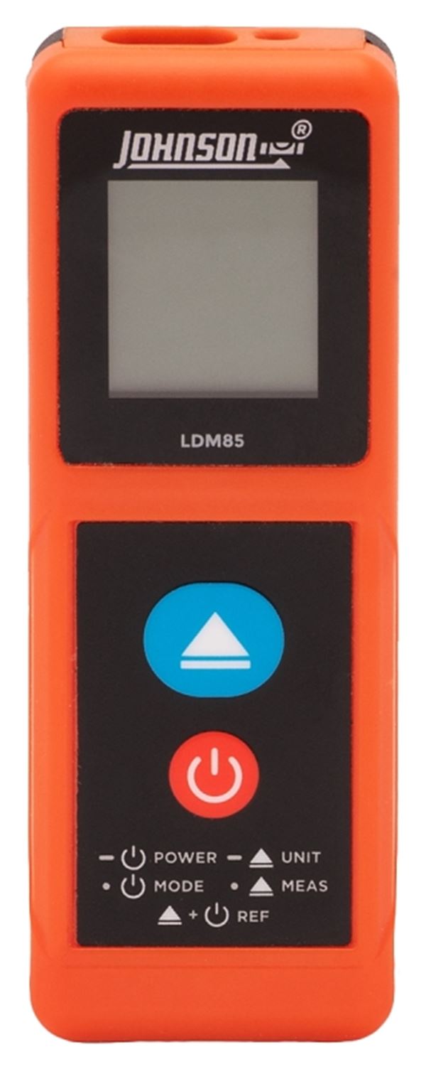 Johnson LDM85 Laser Distance Meter, Functions: Area, Continuous Use, Length, Volume, 2 in to 85 ft, Backlit LCD Display