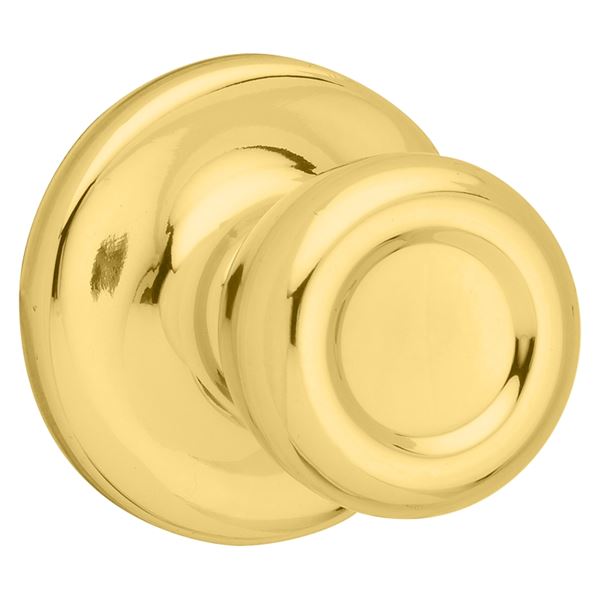 Kwikset 200M 3CP7/8RFLRCS Passage Knob, Polished Brass, 1-3/8 to 1-3/4 in Thick Door, 2-1/4 in Strike