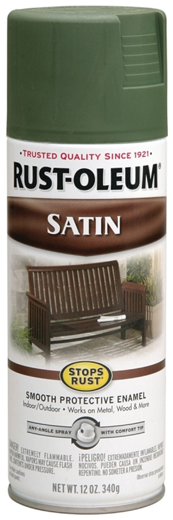 Rust-Oleum 7737830 Rust Preventative Spray Paint, Low Satin, Spruce, 12 oz, Can