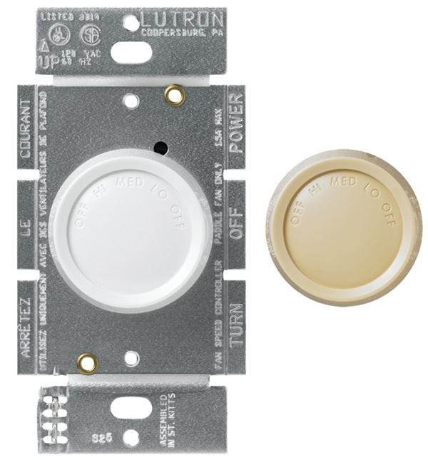 Lutron FS-5FH-DK Rotary Control Switch, 5 A, 120 V, Rotary Actuator, Plastic, Ivory/White