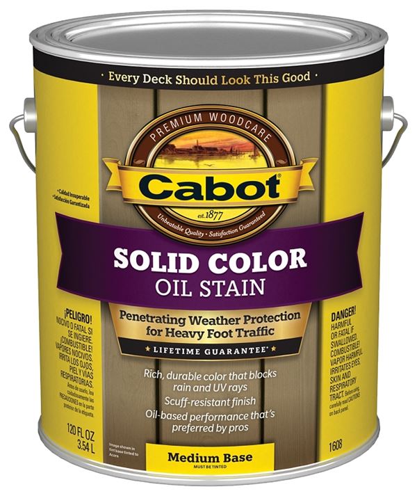 Cabot 140.0001608.007 Solid Stain, Opaque, Medium Base, Liquid, 1 gal, Pack of 4