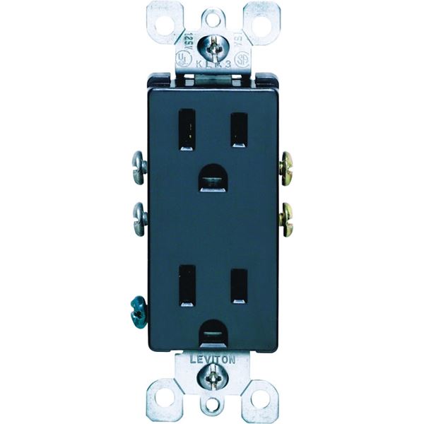 Leviton S05-05325-0ES Duplex Receptacle, 2 -Pole, 15 A, 125 V, Push-In, Side Wiring, NEMA: 5-15R, Black