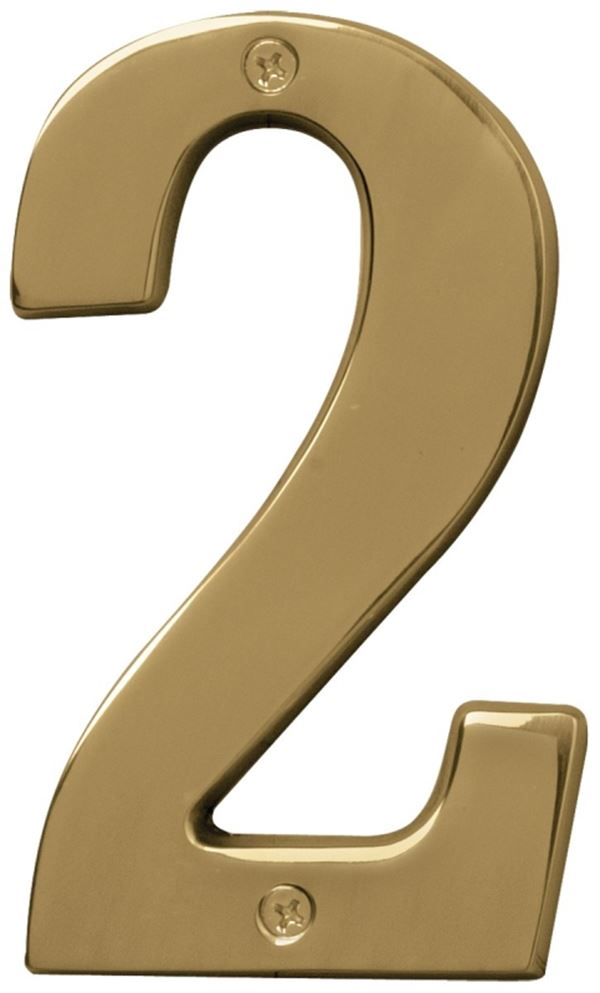 Hy-Ko Prestige Series BR-51PB/2 House Number, Character: 2, 5 in H Character, Brass Character, Brass, Pack of 3