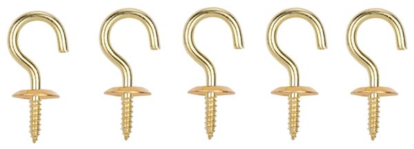 ProSource Cup Hook, 5/16 in Opening, 3 mm Thread, 1-1/8 in L, Brass, Brass