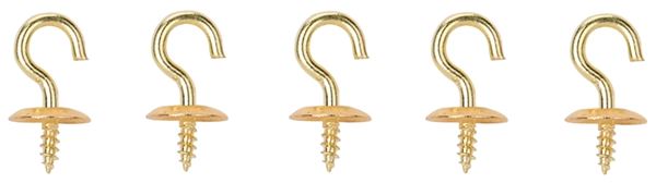 ProSource Cup Hook, 3/16 in Opening, 2.5 mm Thread, 3/4 in L, Brass, Brass