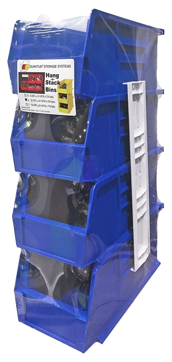 Quantum Storage Systems RQUS230BL Hang and Stack Bin, 30 lb, Polypropylene, Blue, 11 in L, 5-1/2 in W, 5 in H