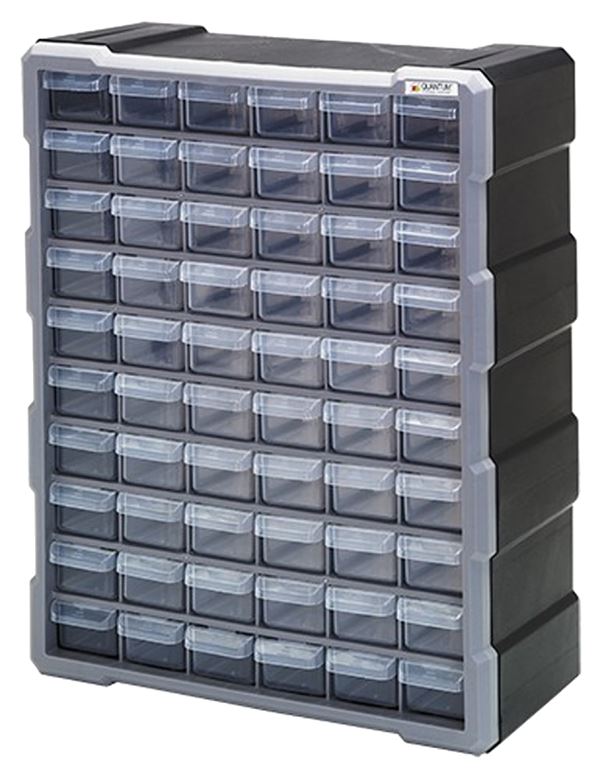 Quantum Storage Systems PDC-60BK Small Parts Organizer, 15 in L, 6-1/4 in W, 18-3/4 in H, 60-Drawer, Polypropylene