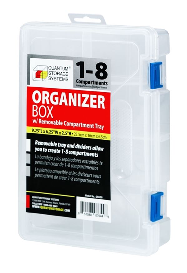 Quantum Storage Systems QB600 Utility Box, 9-1/4 in L, 6-1/4 in W, 2-3/16 in H, 1 to 8-Compartment, Polypropylene