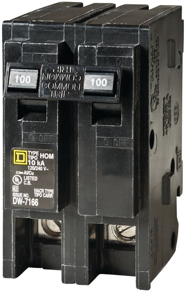 Square D Homeline HOM2100CP Circuit Breaker, Mini, 100 A, 2 -Pole, 120/240 V, Fixed Trip, Plug Mounting, Black