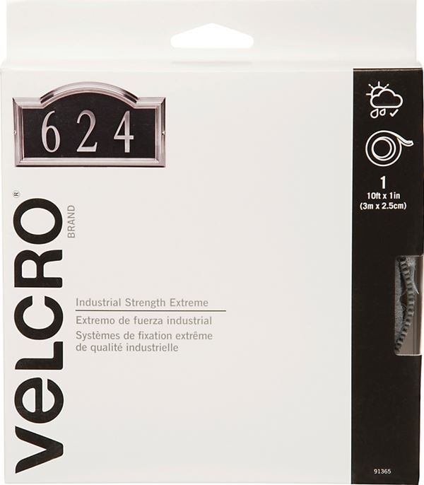 VELCRO Brand 91365 Fastener, 1 in W, 10 ft L, Nylon, Titanium, Rubber Adhesive