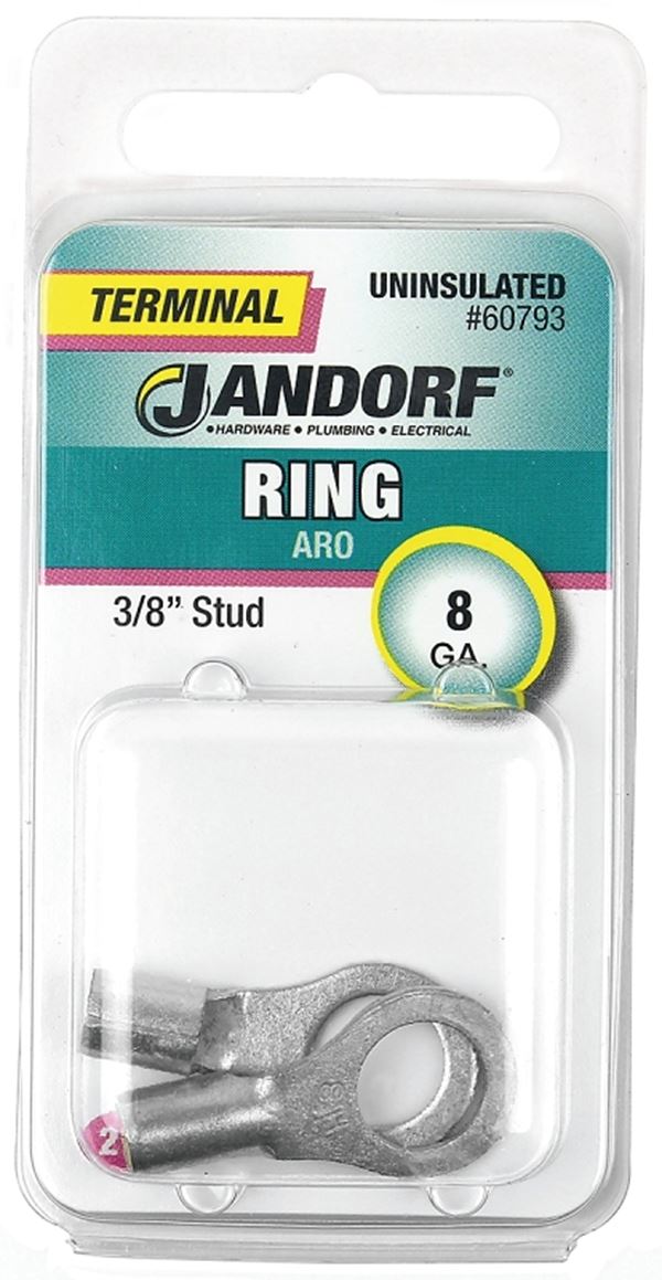 Jandorf 60793 Ring Terminal, 8 AWG Wire, 3/8 in Stud