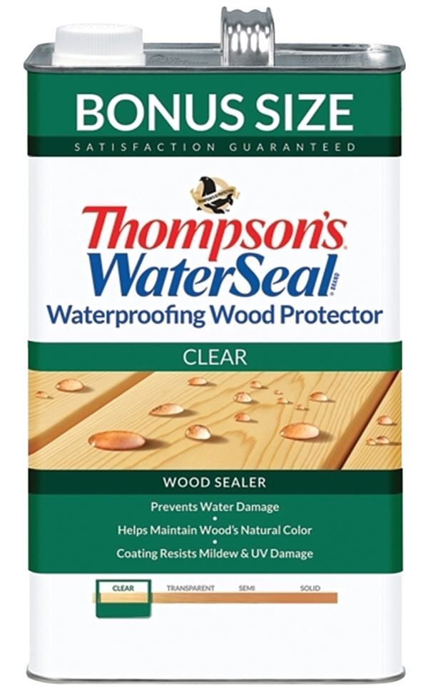 Thompson's WaterSeal TH.090001-03 Wood Sealer, Transparent, Liquid, Clear, 1.2 gal, Pack of 4