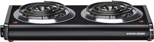 Black+Decker DB1002B Buffet Range, 500/1000 W, 2-Burner, Knob Control, 2-Control, Metal, Black