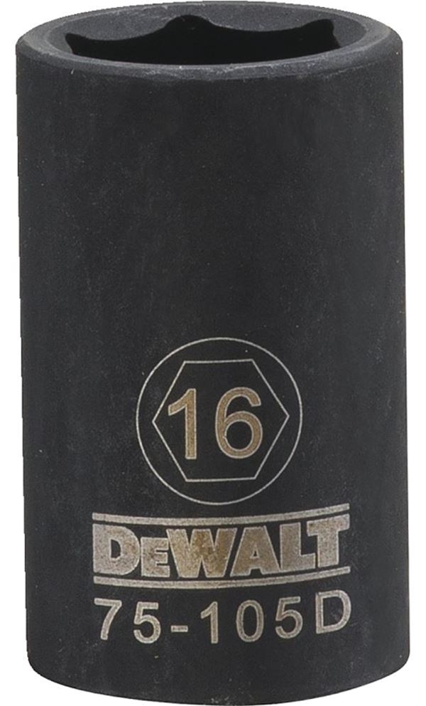 DeWALT DWMT75105OSP Deep Impact Socket, 16 mm Socket, 1/2 in Drive, 6-Point, Steel, Black Oxide