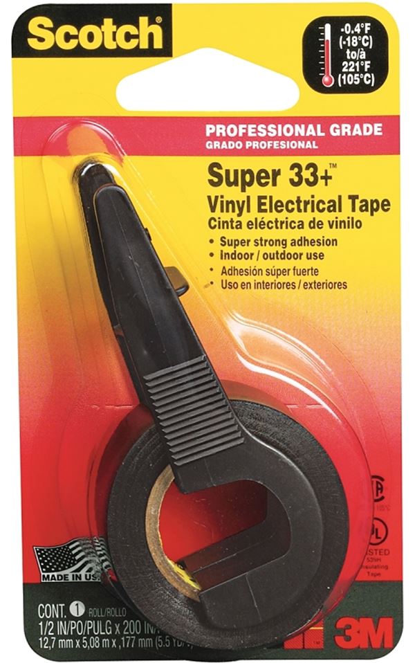 Scotch 194NA Electrical Tape, 200 in L, 1/2 in W, PVC Backing, Black