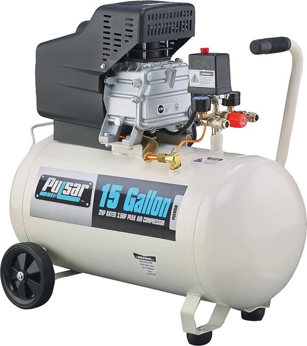 Pulsar PCE61501 Portable Air Compressor, Tool Only, 15 gal Tank, 3.5 hp, 120 V, 115 psi Pressure, 5.2 cfm Air