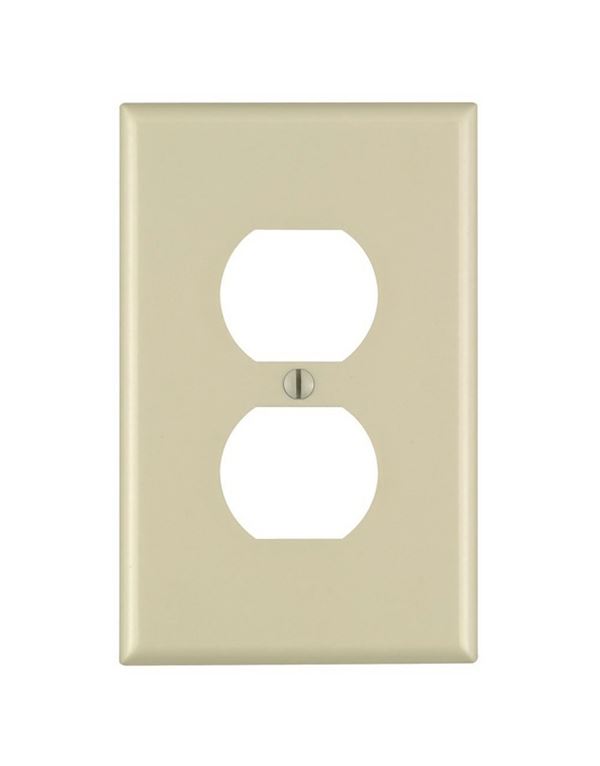 Leviton 80503-I Receptacle Wallplate, 4-7/8 in L, 3-1/8 in W, Midway, 1 -Gang, Plastic, Ivory, Surface Mounting