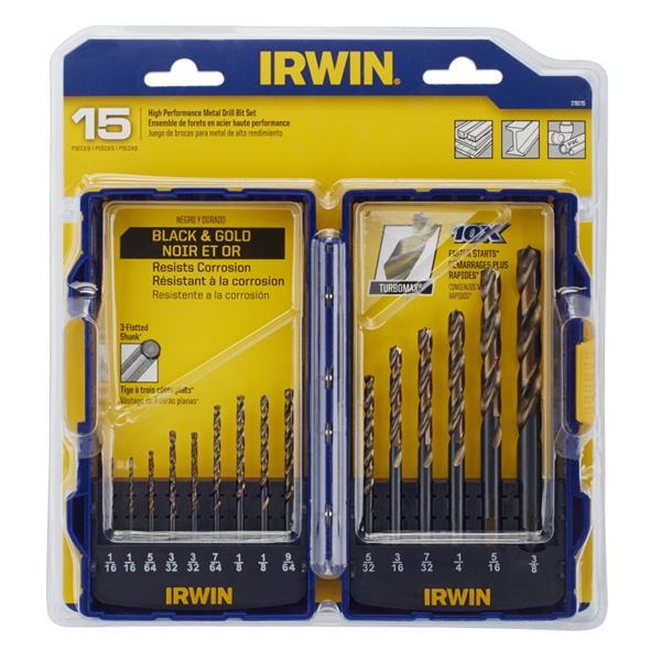 Irwin 318015 Drill Bit Set, Turbo Point, 15-Piece, Steel